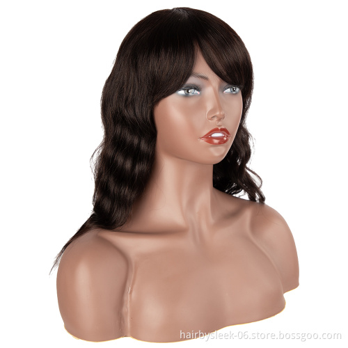 Fashionable 18 inches Body Wave Wig With Bangs Brazilian Remy Human Hair Full Machine Made 100% Human Hair Wigs  for black woman